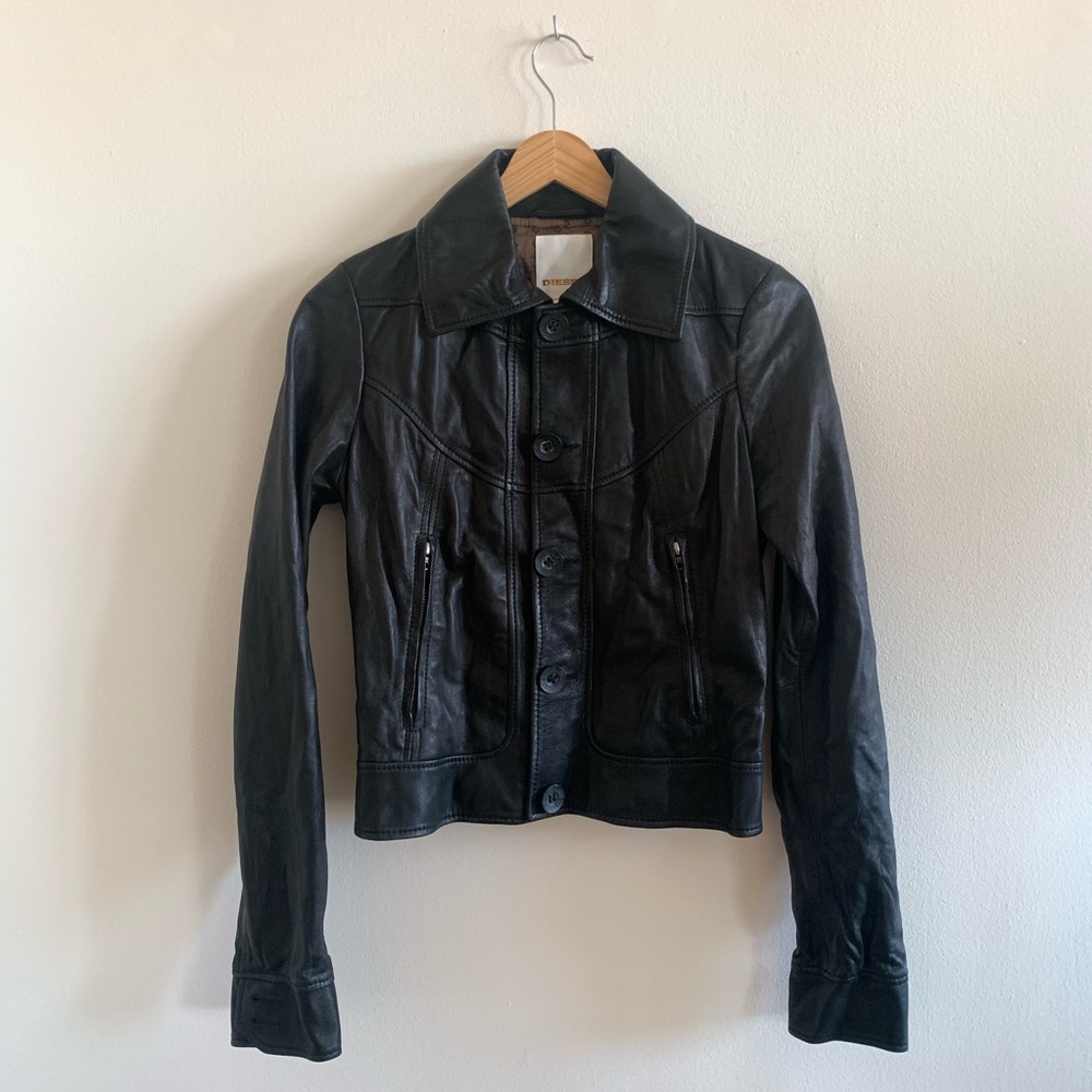 Diesel black leather jacket size S